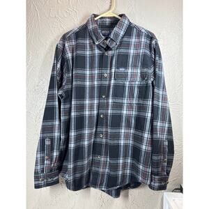 Smiths Workwear Flannel Button Down‎ Shirt Black Flannel Plaid Red Mens Sz Large